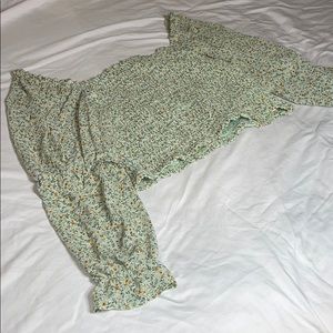 Light Green Floral Off the Shoulder Blouse